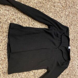 Black Ribbed Long Sleeve Top